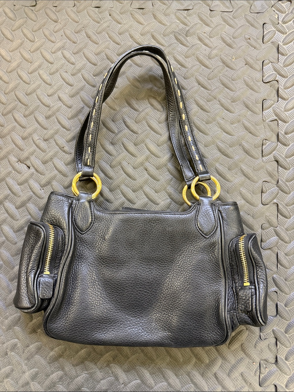 Sigrid Olsen Black Leather Shoulder Bag with Gold Accents - Picture 7 of 11